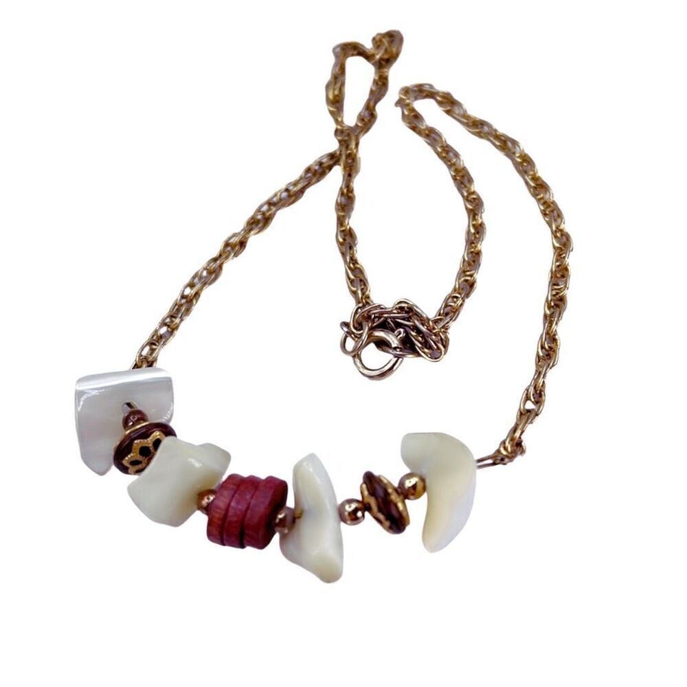 Mother of Pearl metal wood beaded choker.
